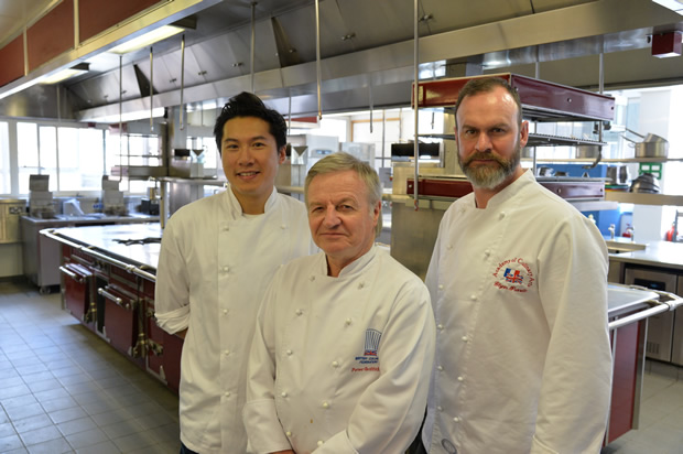 L - R - 2013 MasterChef finalist, Larkin Cen; President of the British Culinary Federation Peter Griffiths; Michelin starred Chef Glynn Purnell